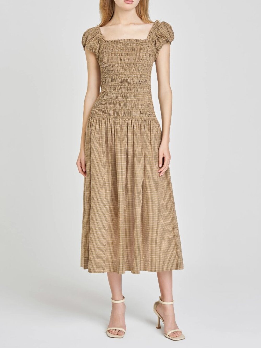 WAYF Smocked Drop-Waist Midi Dress (size M)